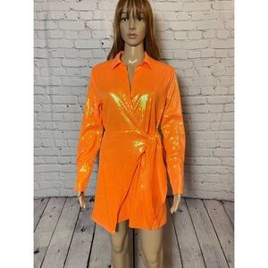 NWT New House Of Harlow 1960 orange Sequins Wrap Mini Dress Size XS
